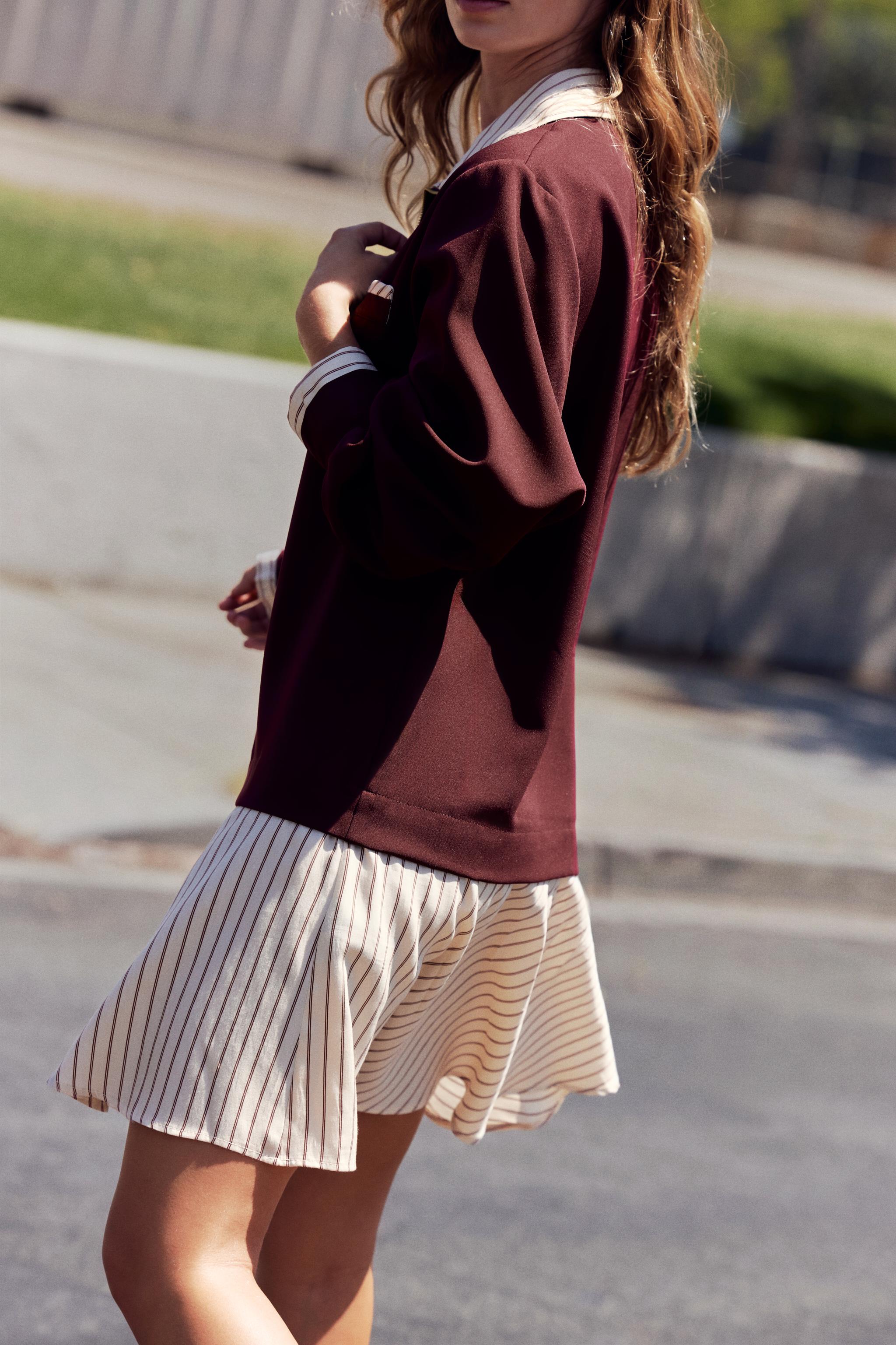 MIXED-FABRIC ZIP-FRONT MINI DRESS